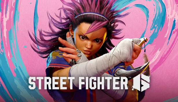 Arjun, luchador de Street Fighter 6, adopta una postura de combate sobre un fondo rosa y azul
