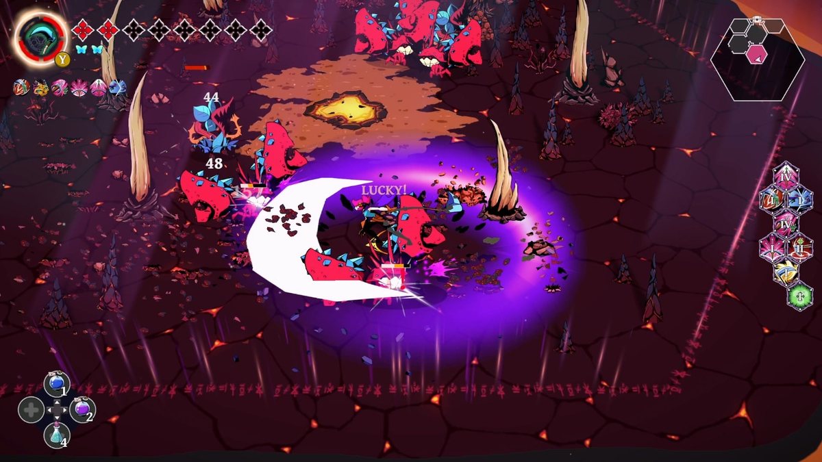 Avelin combate en una arena de Trial Ground Crimson