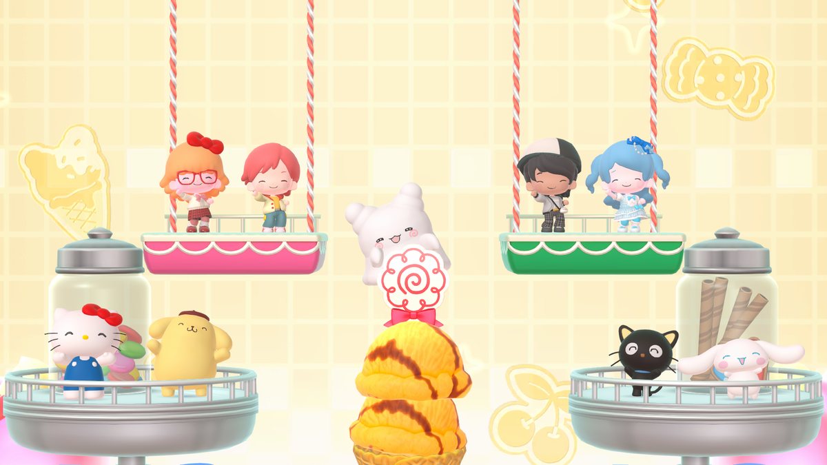 Captura oficial de un minijuego de Hello Kitty Party Land con el personaje Hanamaruobake
