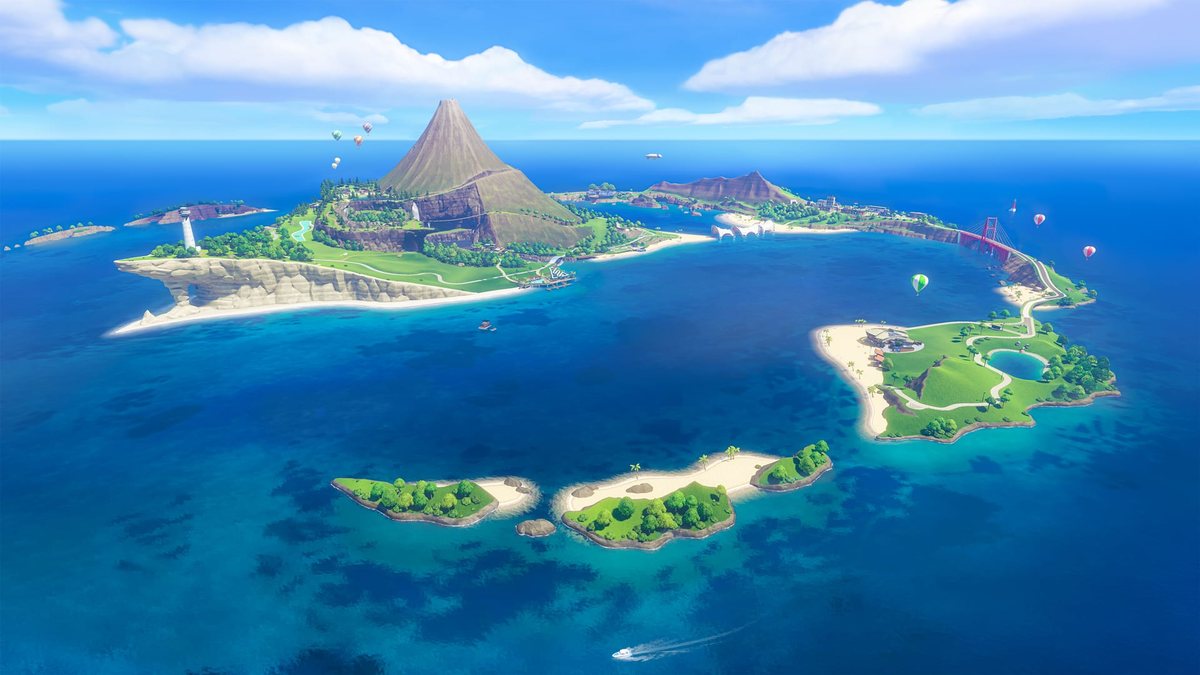 Vista aérea oficial de la isla Wuhu en Nintendo Switch Sports Resort