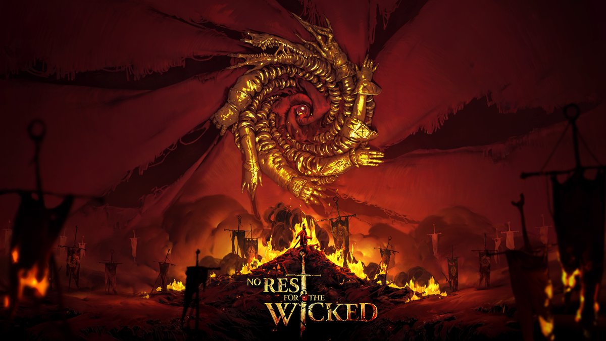 Gráfica editorial de Punto Gamer con el nombre No Rest for the Wicked en tipografía blanca