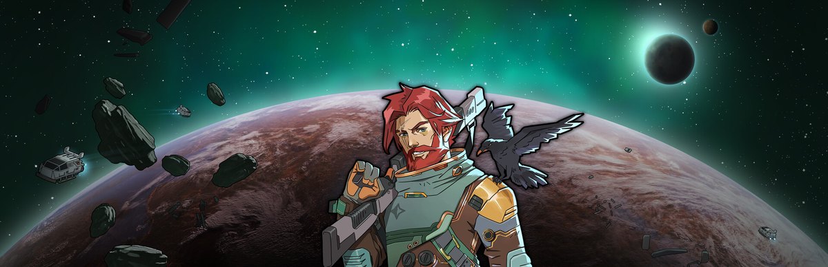 Arte oficial de RimWorld con un colonizador frente a un planeta