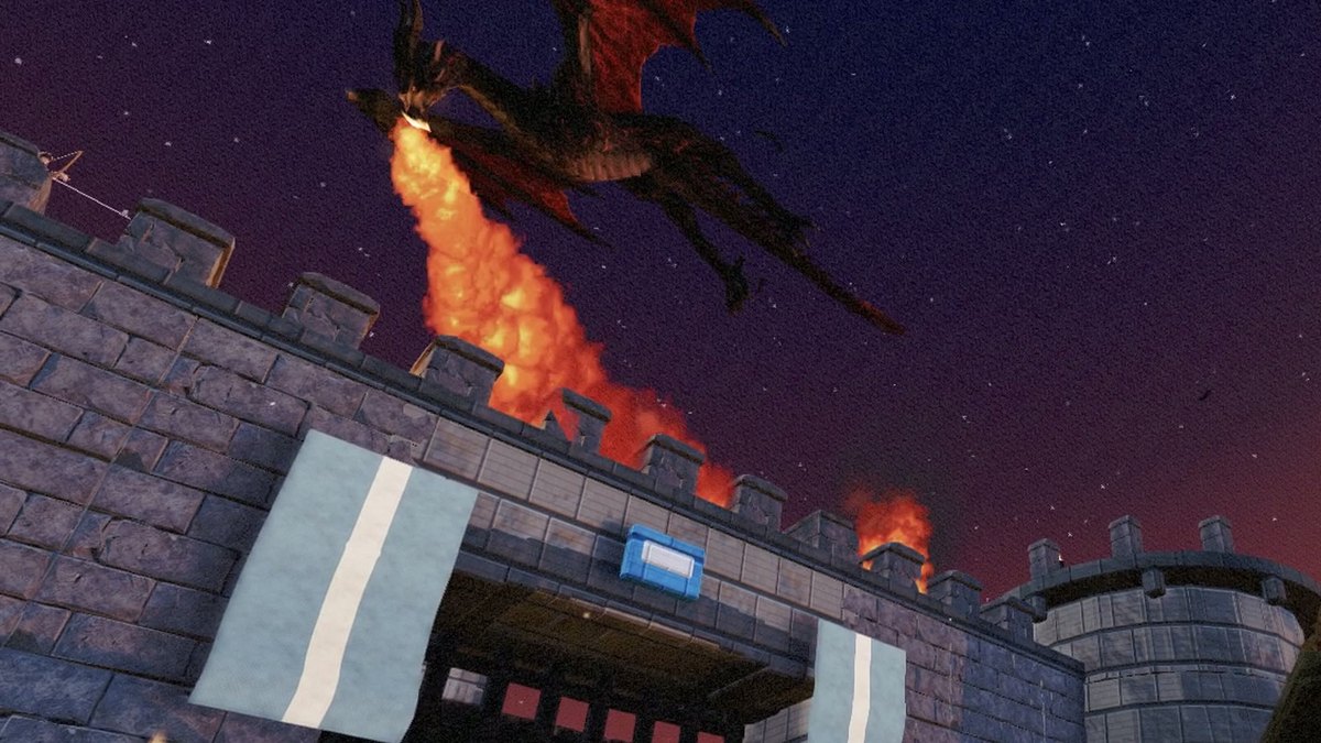 Un dragón ataca desde el aire las fortificaciones de Akanor