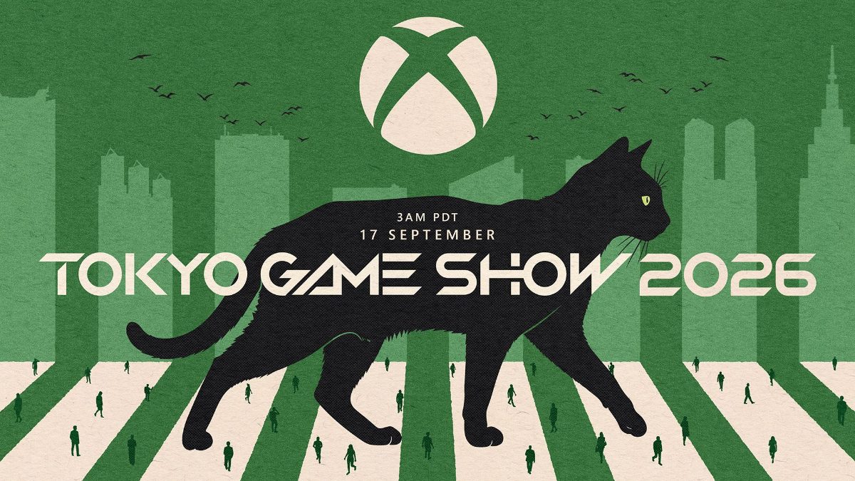 Arte oficial de Xbox Tokyo Game Show 2026 con un escenario japonés futurista y el logotipo de Xbox